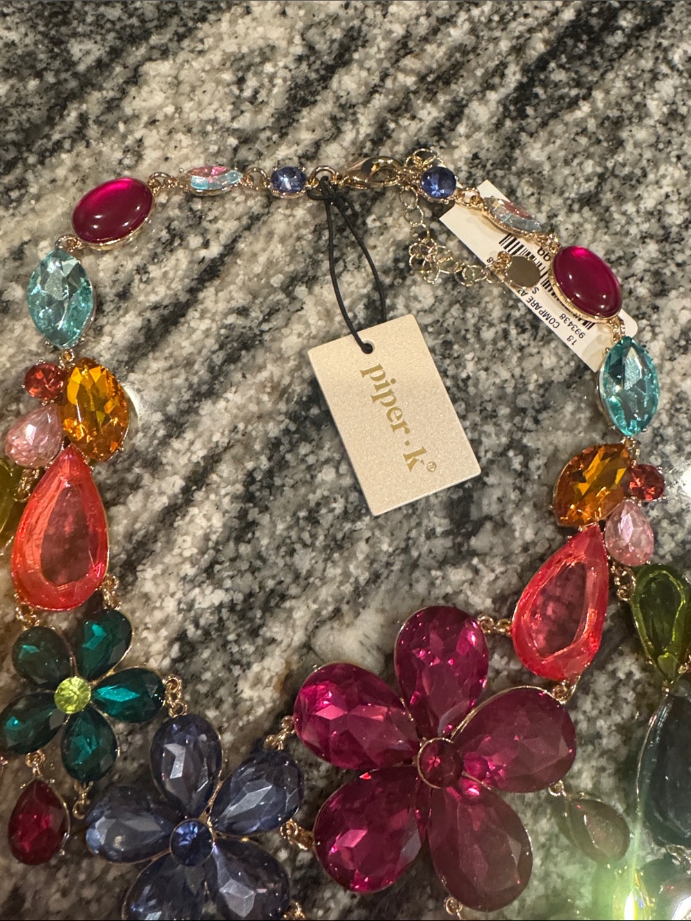 Piper Multicolor Crystal Floral Statement Necklace - Pink, Blue, Green & Orange - Picture 7 of 7